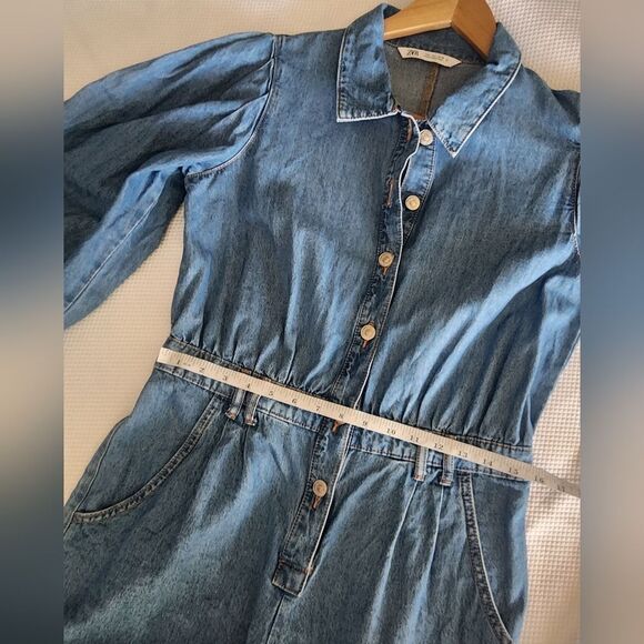 Zara Blue Denim Jumpsuit Romper shorts - Picture 8 of 10
